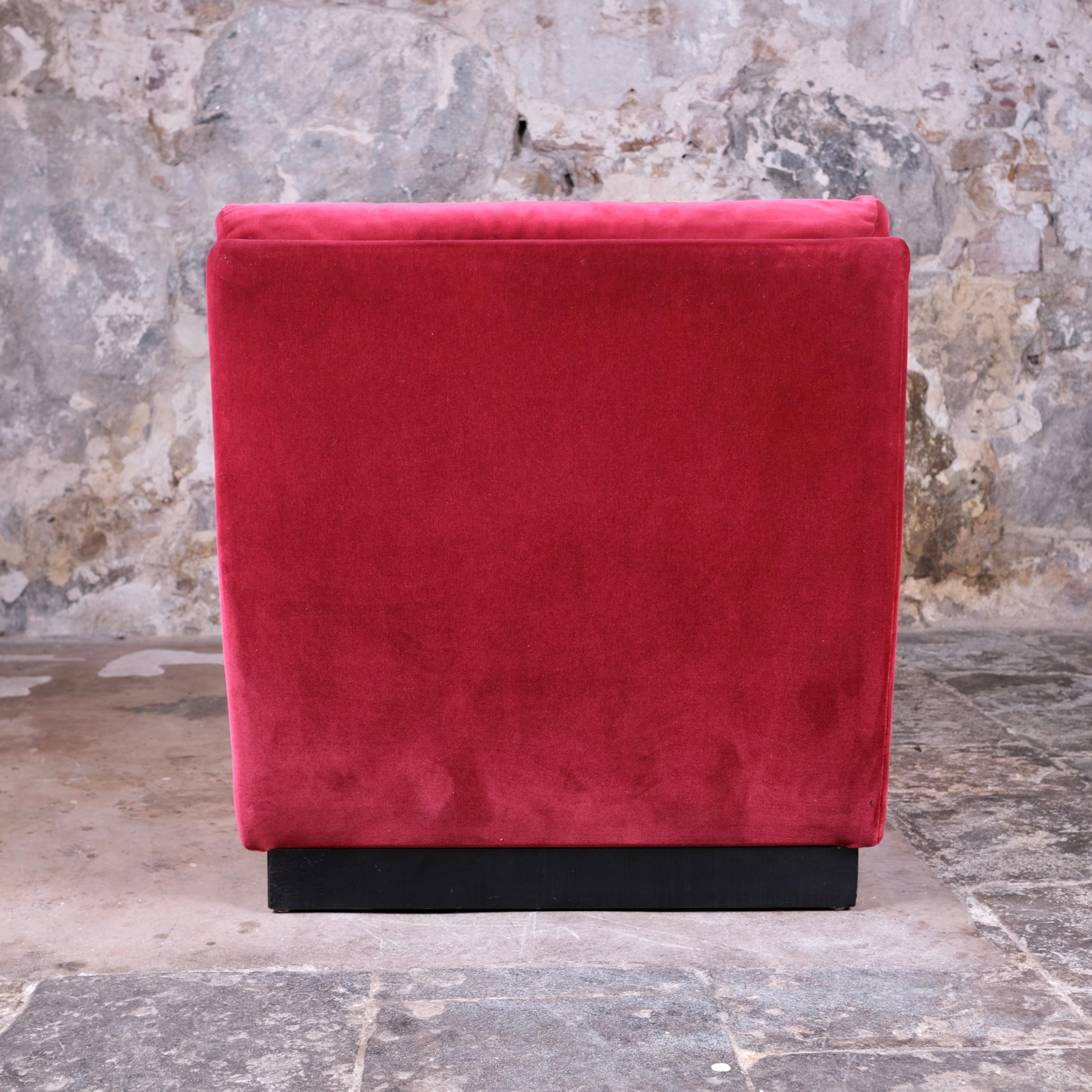 Living room set in burgundy velvet, France, 1980s 6