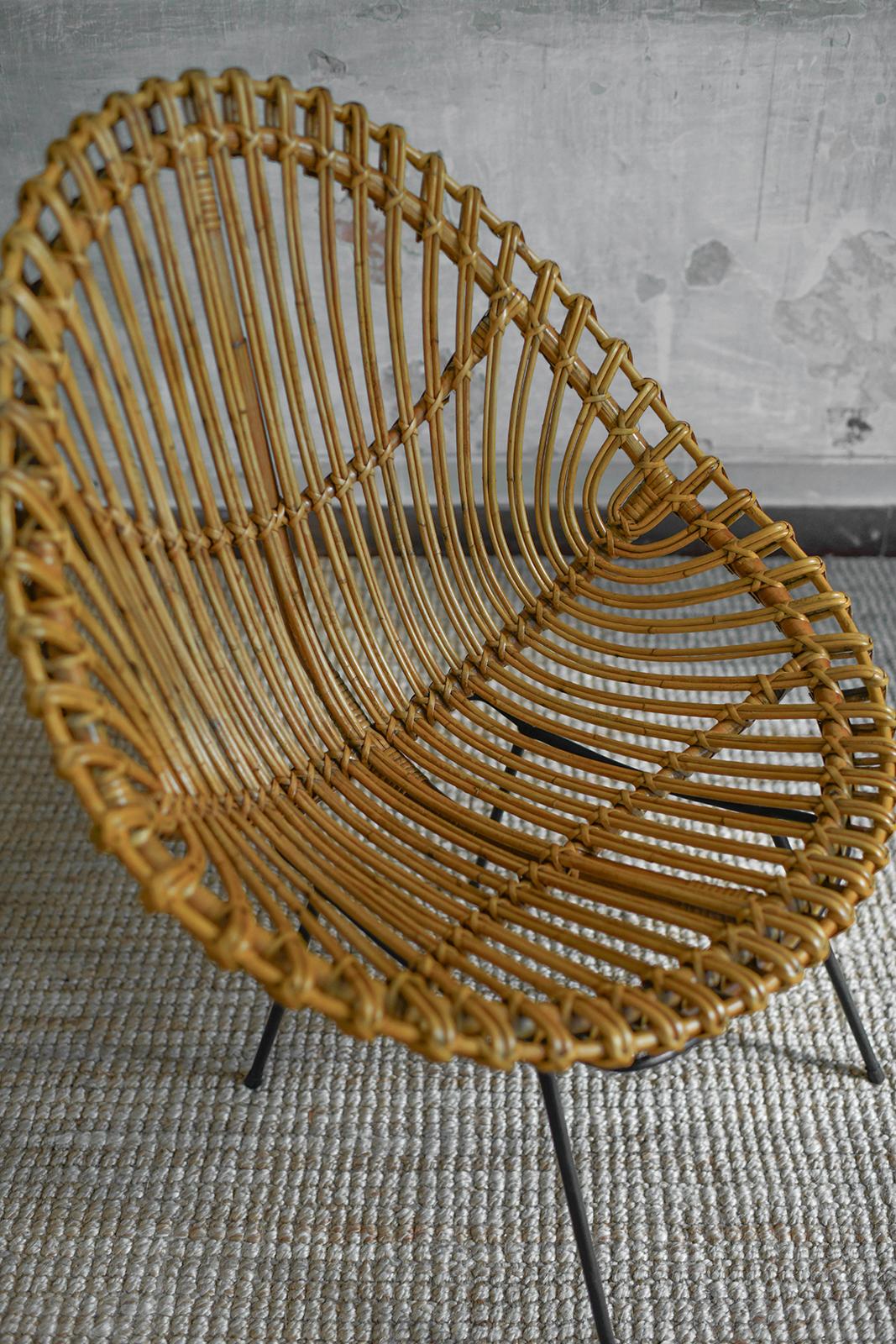 Ensemble de salon en canne de bambou incurvée et métal, attribuable à Franco Albini en vente 5