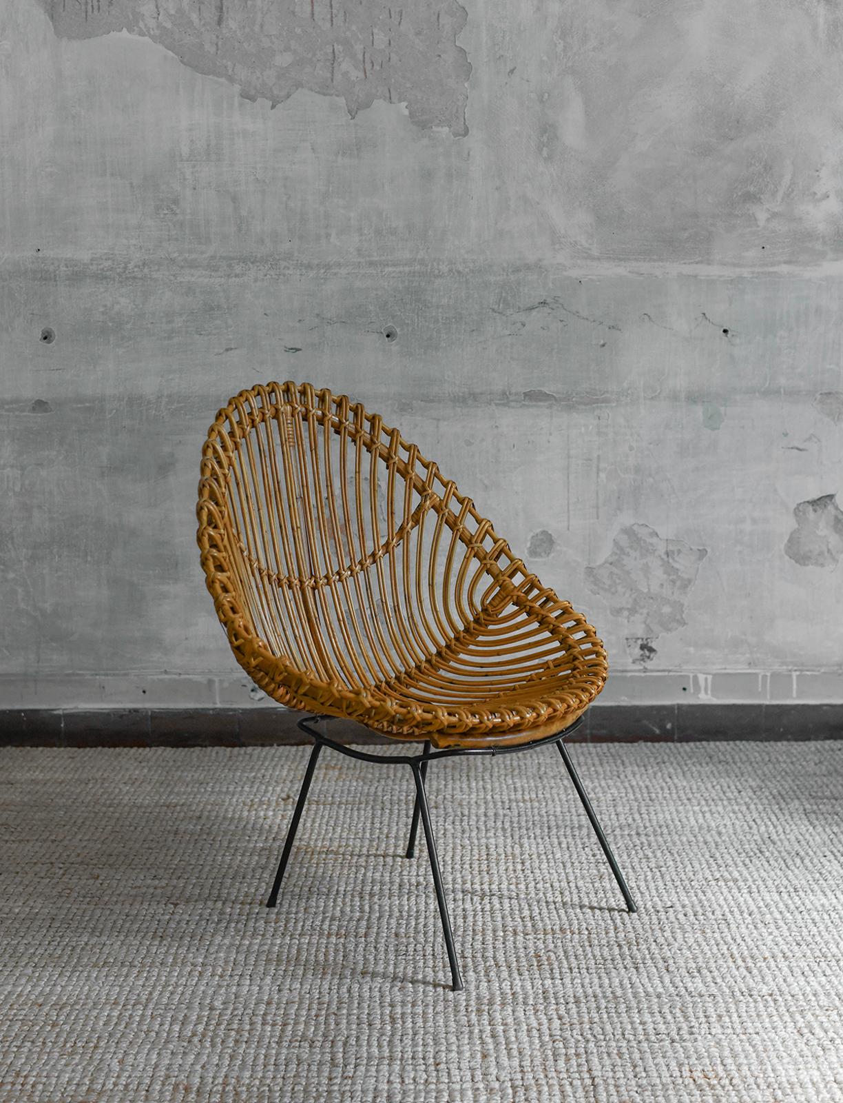 italien Ensemble de salon en canne de bambou incurvée et métal, attribuable à Franco Albini en vente