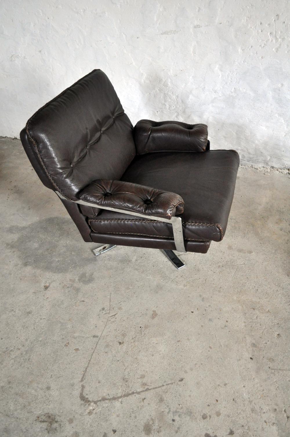 Living Room Set in Dark Brown Leather and Chrome by Arne Norell In Good Condition For Sale In Vordingborg, DK