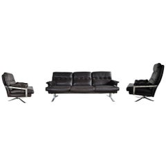 Living Room Set in Dark Brown Leather and Chrome by Arne Norell