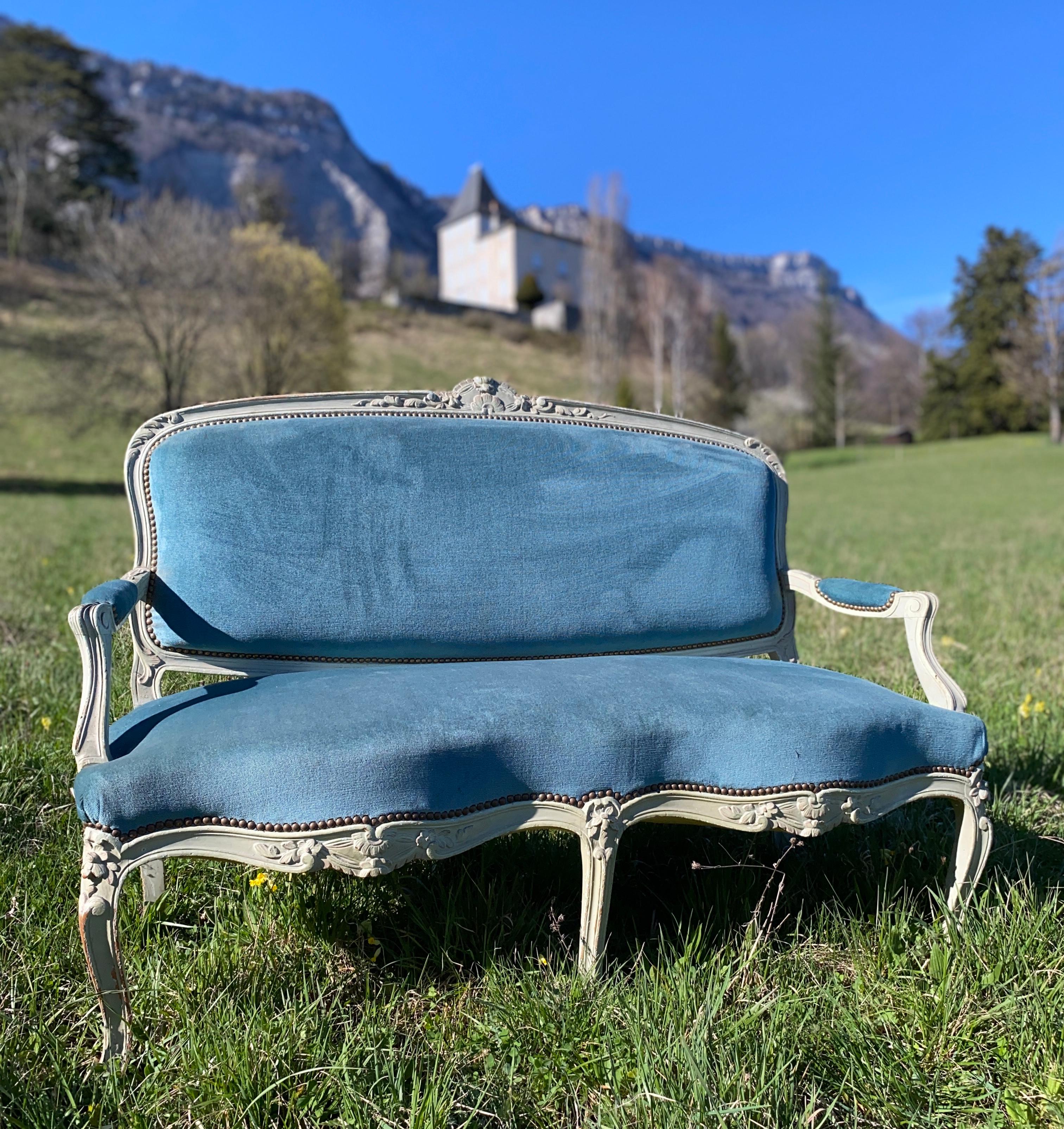 Living Room Set in Lacquered Wood, Louis XV Style, Napoleon III Period In Good Condition In Grenoble, FR