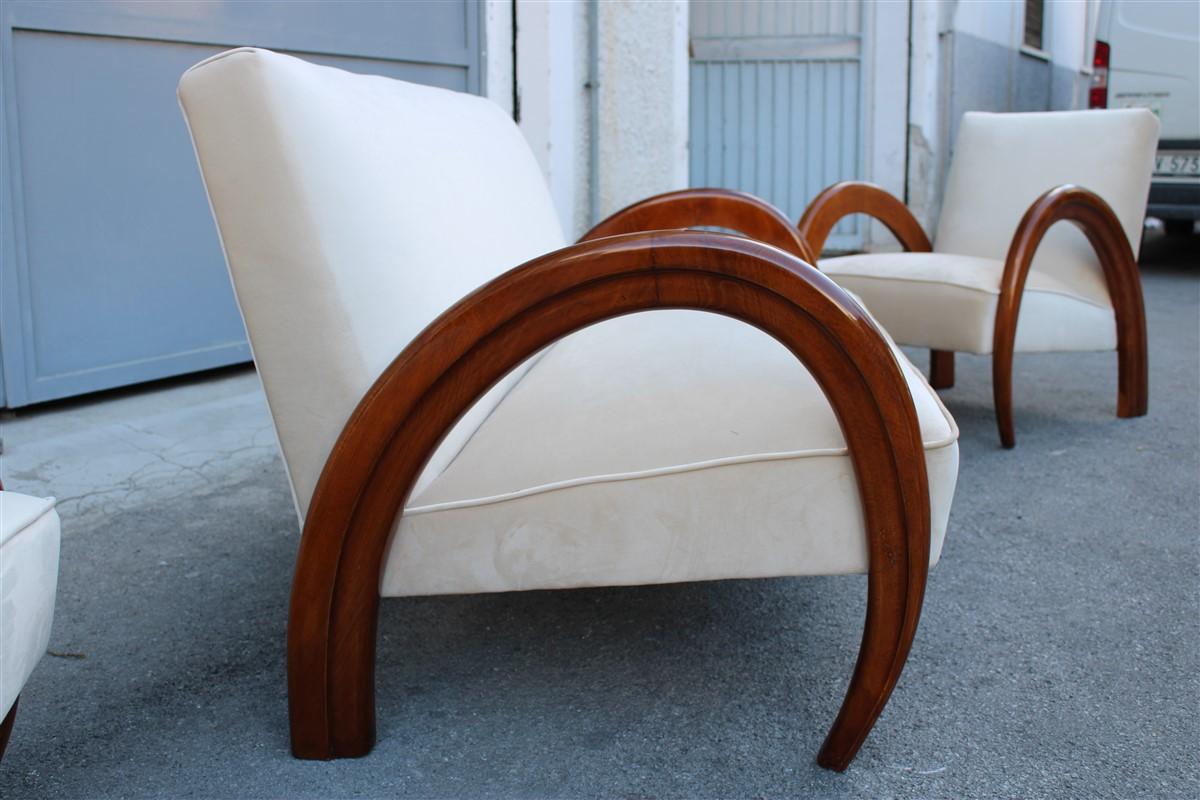 Mid-Century Modern Living Room Set Italian Design 1940s Ducrot Palermo Walnut Curved Boomerang