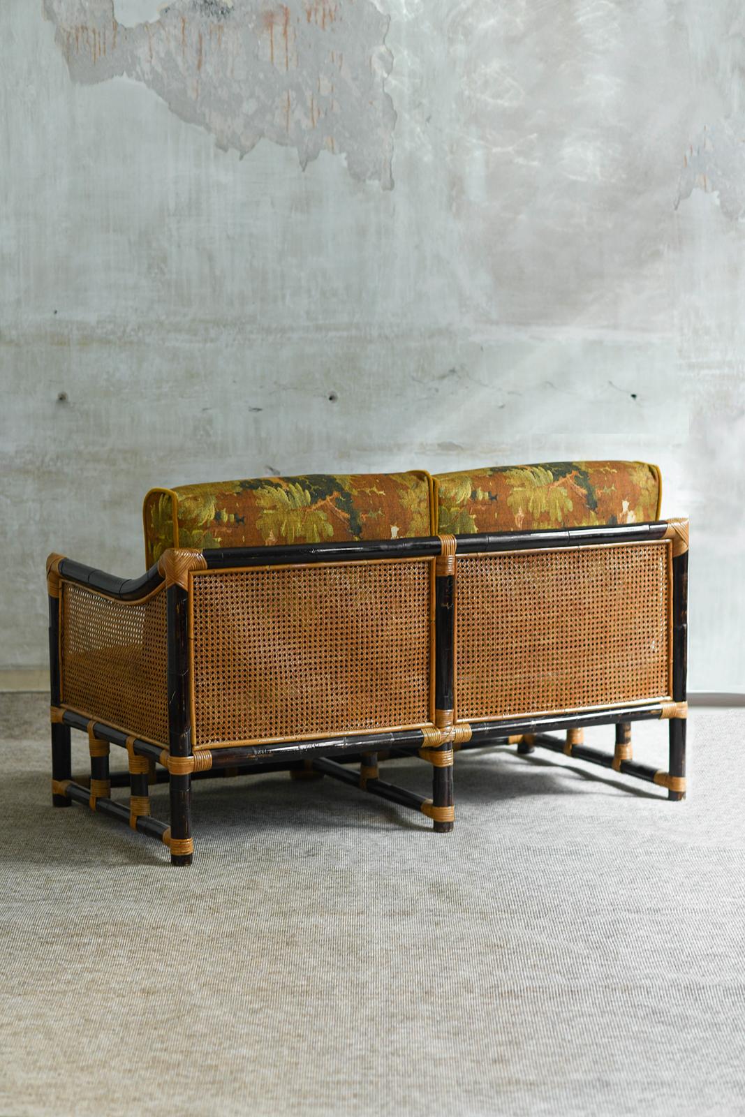 Paille Ensemble salon : paire de fauteuils et canapé en vente