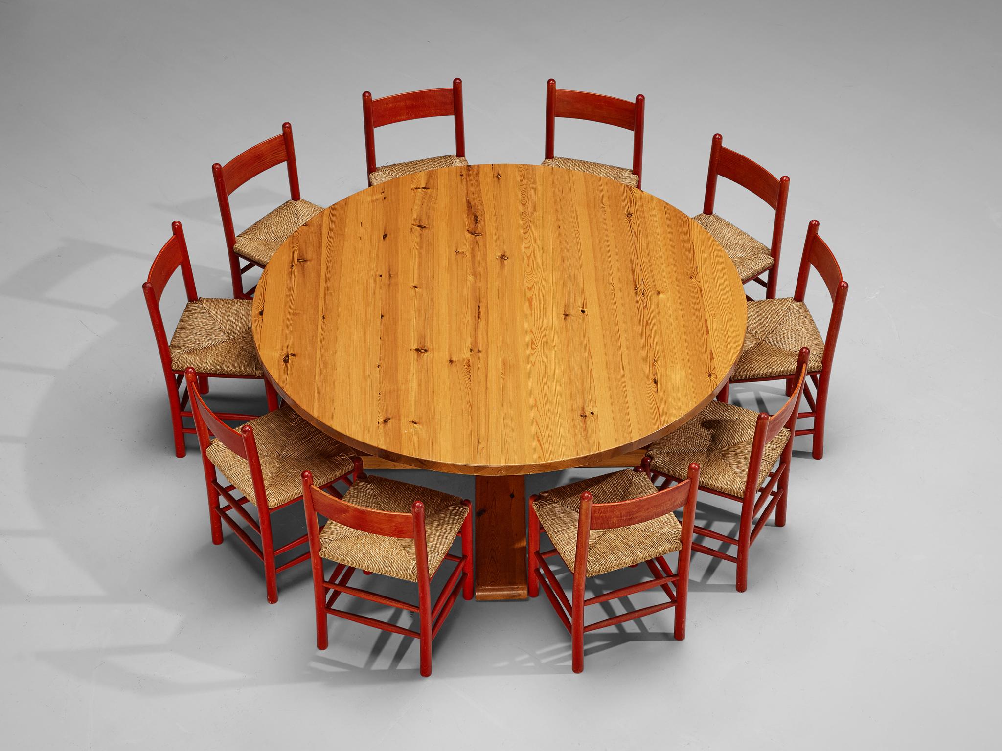 Espagnol Ensemble salon avec table à manger en pin massif et chaises en bois et paille  en vente