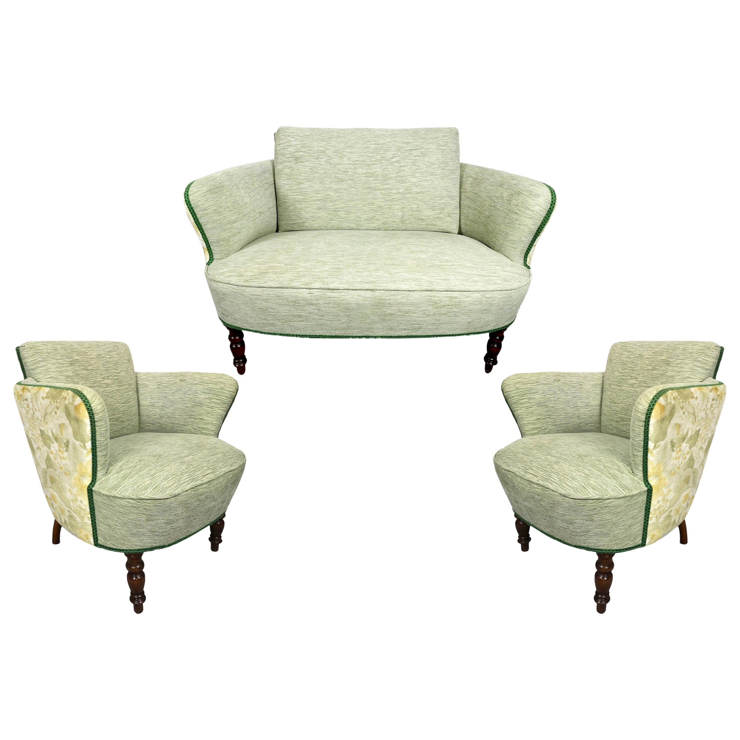 Living Room Set with Setee and Two Armchairs, 1920s-1930s For Sale