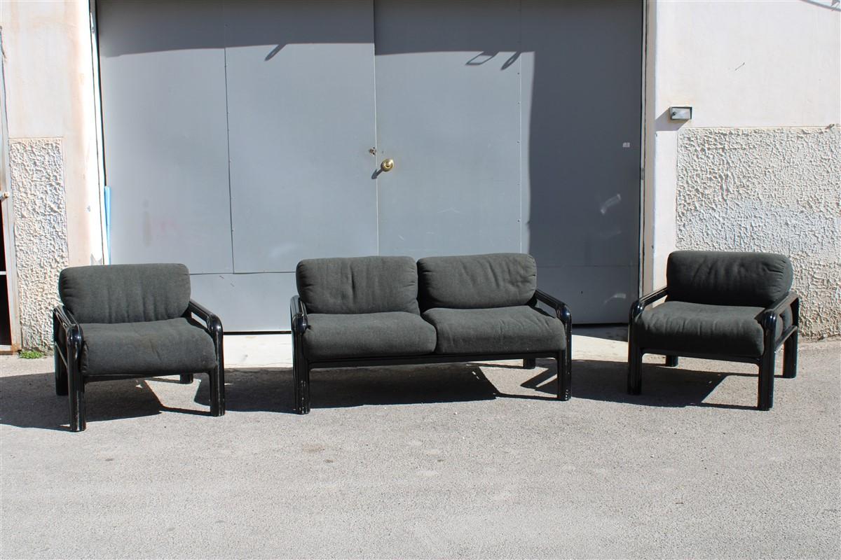 Mid-Century Modern Living Room Sets Gae Aulenti for Knoll 1970s Black Grey Italian Style  For Sale