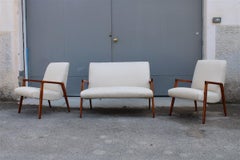 Living Room Sets Midcentury Design Cherry Wood Minimal Made in Italy, 1950s