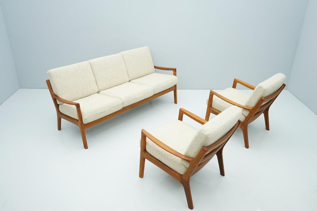 Scandinavian Modern Living Room Suite by Ole Wanscher Denmark 1951 Sofa Lounge Chairs in Teak For Sale