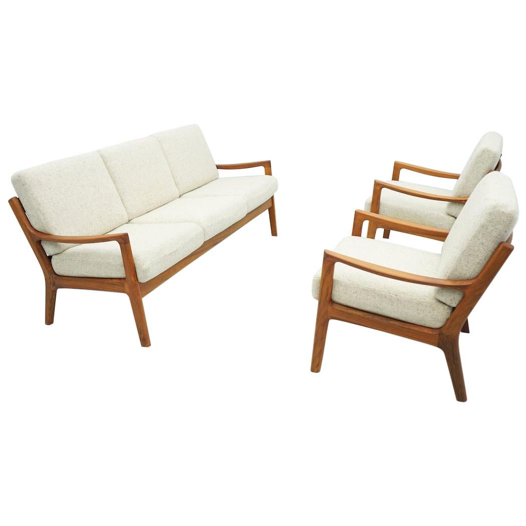 Living Room Suite by Ole Wanscher Denmark 1951 Sofa Lounge Chairs in Teak For Sale