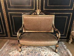 Suite da salotto in stile Impero antico in faggio intagliato a mano