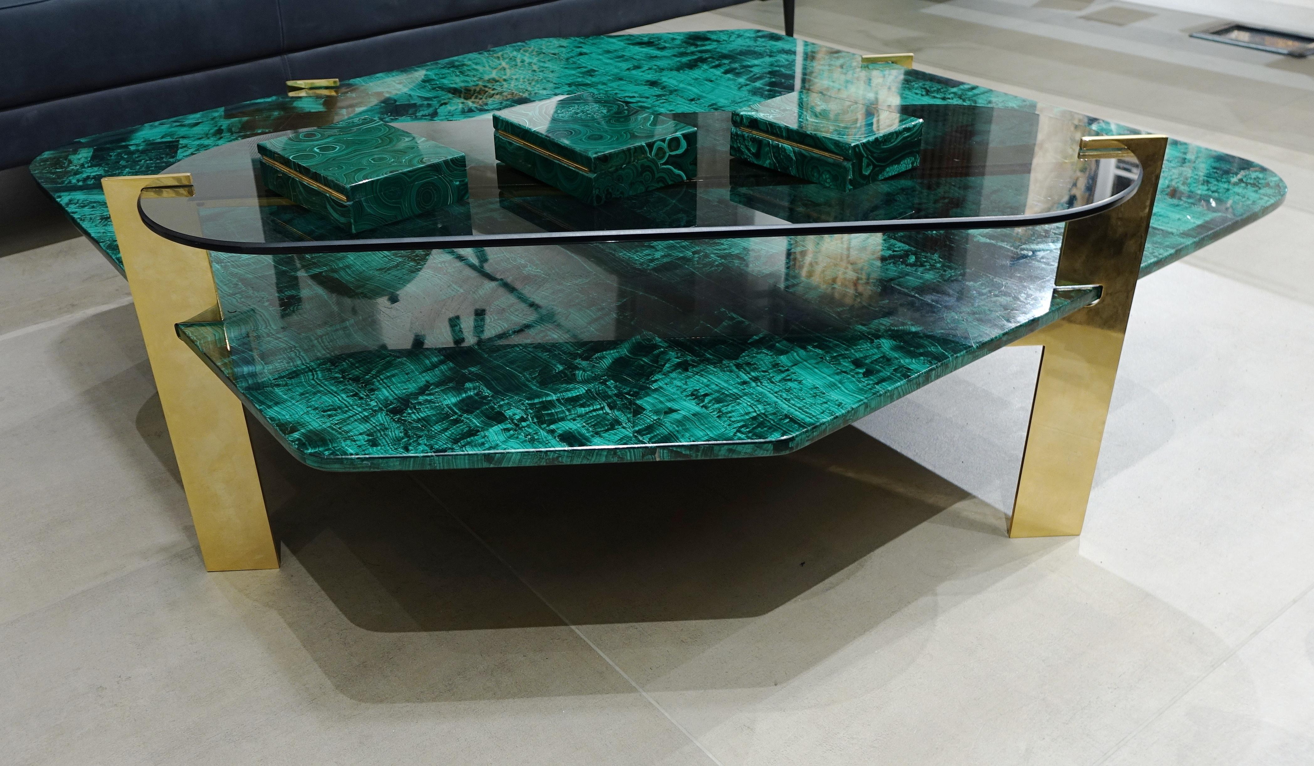 Contemporary Living Table Modern Design Malachite Stones