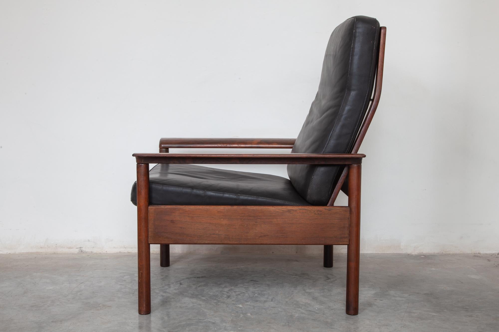 Scandinavian Modern Livingroom Set in Style of Otto Hans Olsen Lounge Chairs Black Leather, 1950s