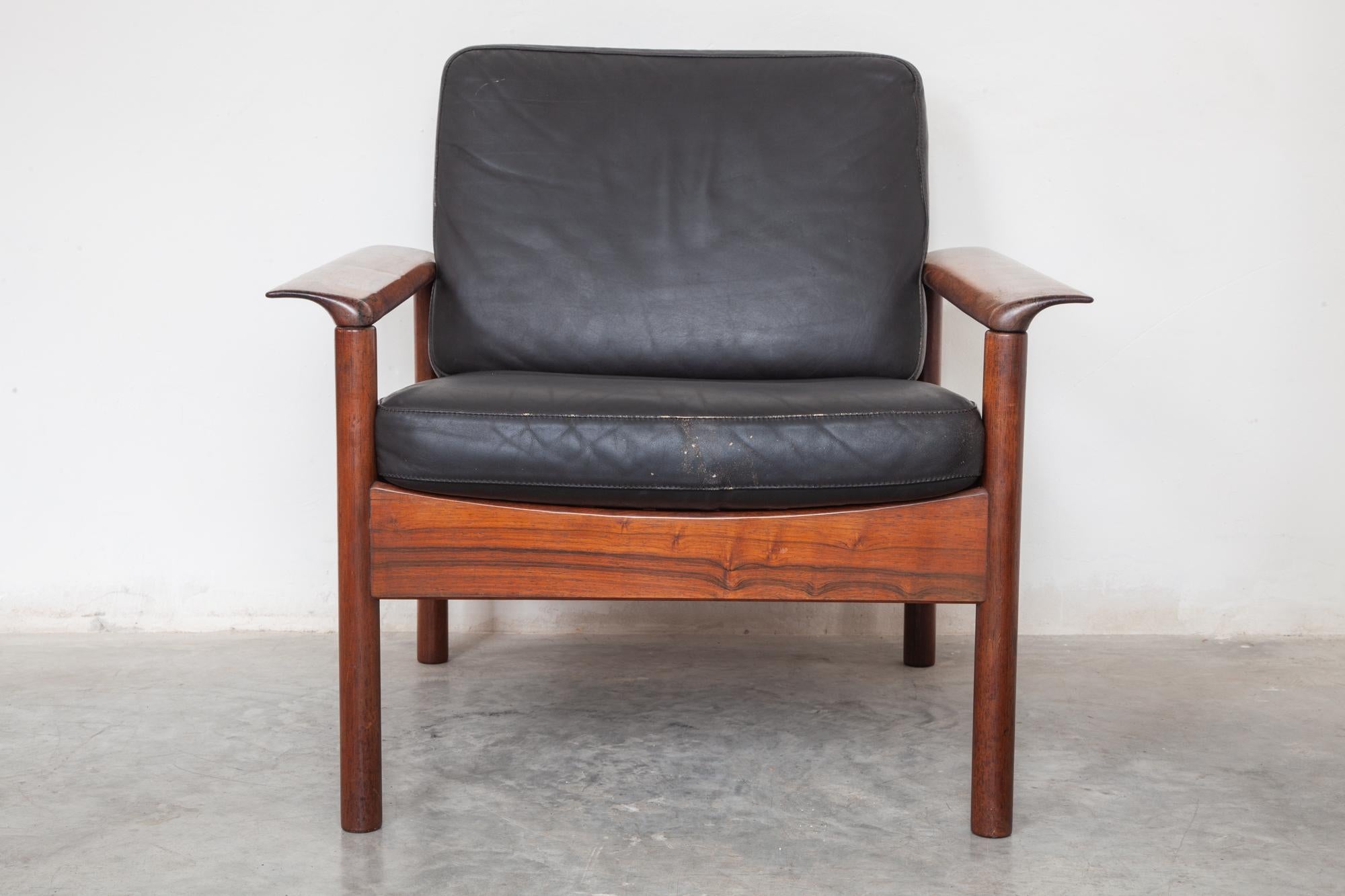 Livingroom Set in Style of Otto Hans Olsen Lounge Chairs Black Leather, 1950s In Good Condition In Antwerp, BE