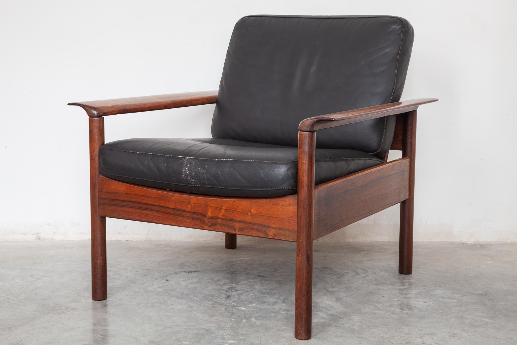 Mid-20th Century Livingroom Set in Style of Otto Hans Olsen Lounge Chairs Black Leather, 1950s