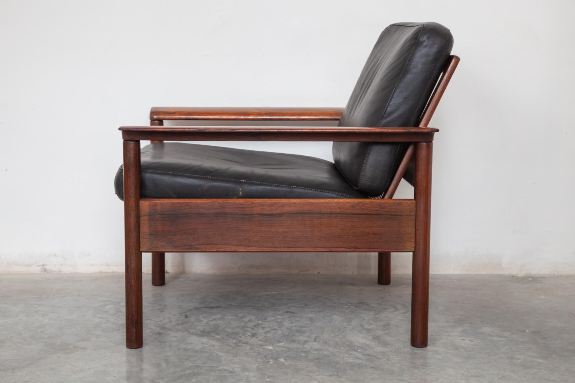 Faux Leather Livingroom Set in Style of Otto Hans Olsen Lounge Chairs Black Leather, 1950s