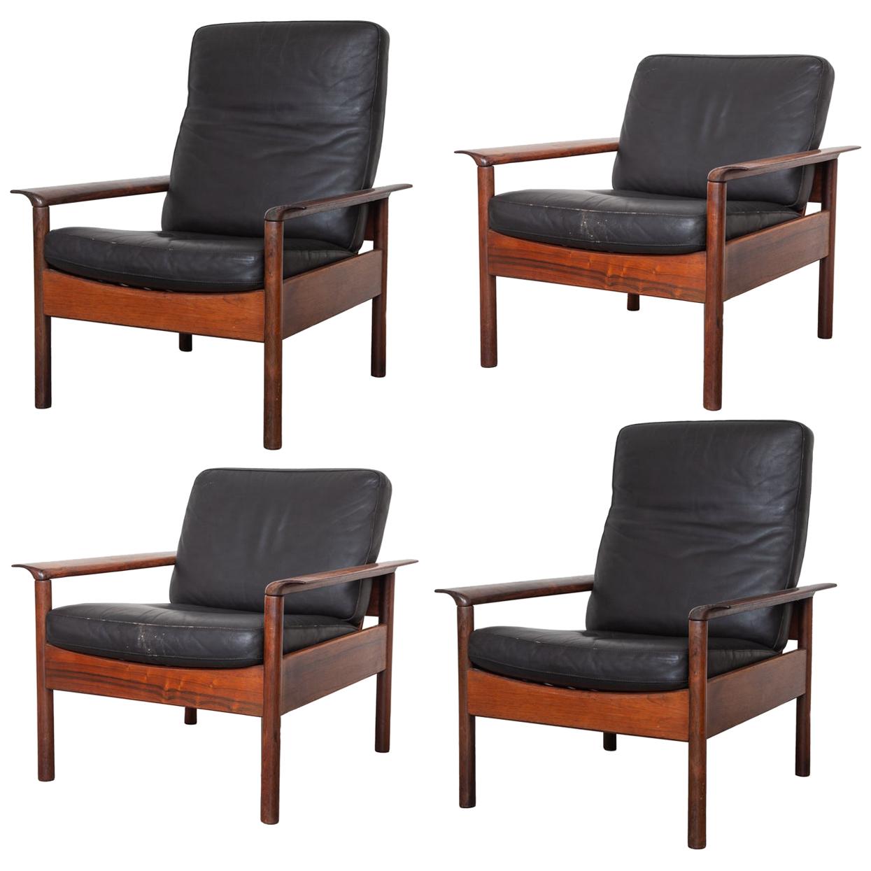 Livingroom Set in Style of Otto Hans Olsen Lounge Chairs Black Leather, 1950s