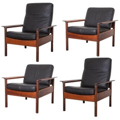 Retro Livingroom Set in Style of Otto Hans Olsen Lounge Chairs Black Leather, 1950s