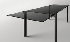 Livingston Dark Smoked Glass Extendable Table, Gunmetal Legs, Made in Italy.