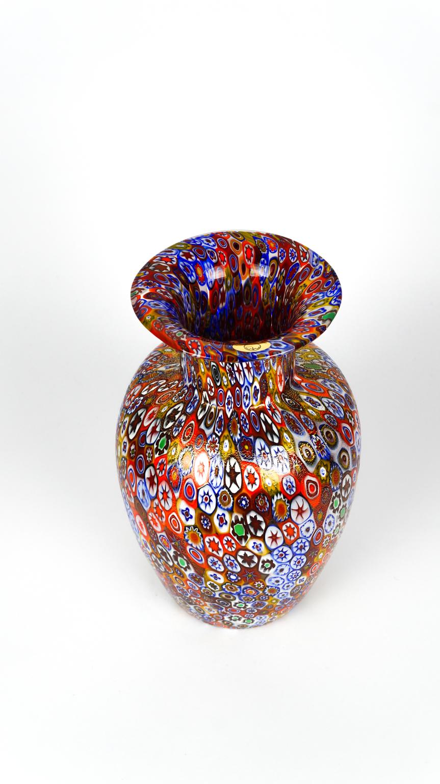 Livio Campanella Mid-Century Modern Murrina Millefiori Murano Glas Vase, 1988s (Moderne der Mitte des Jahrhunderts) im Angebot