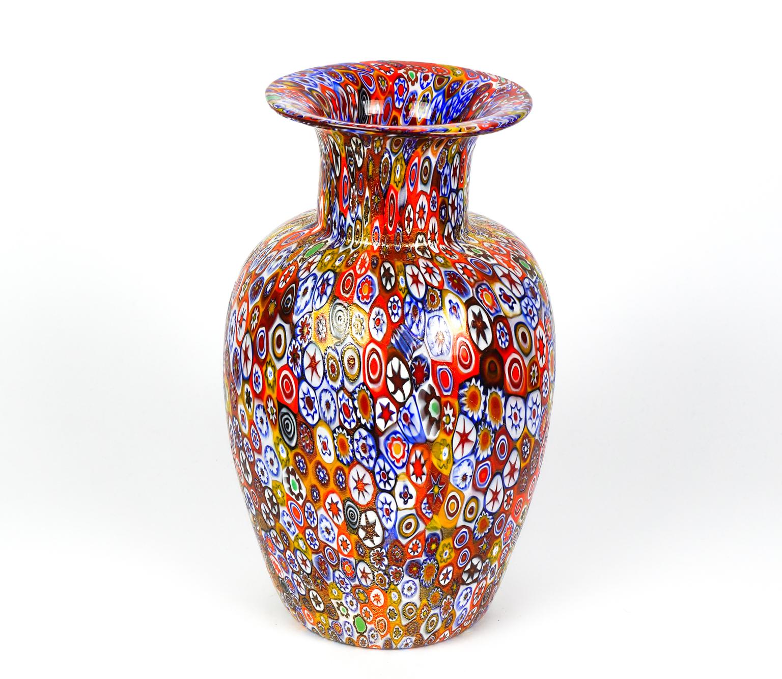 Italian Livio Campanella Mid-Century Modern Murrina Millefiori Murano Glass Vase, 1988s For Sale