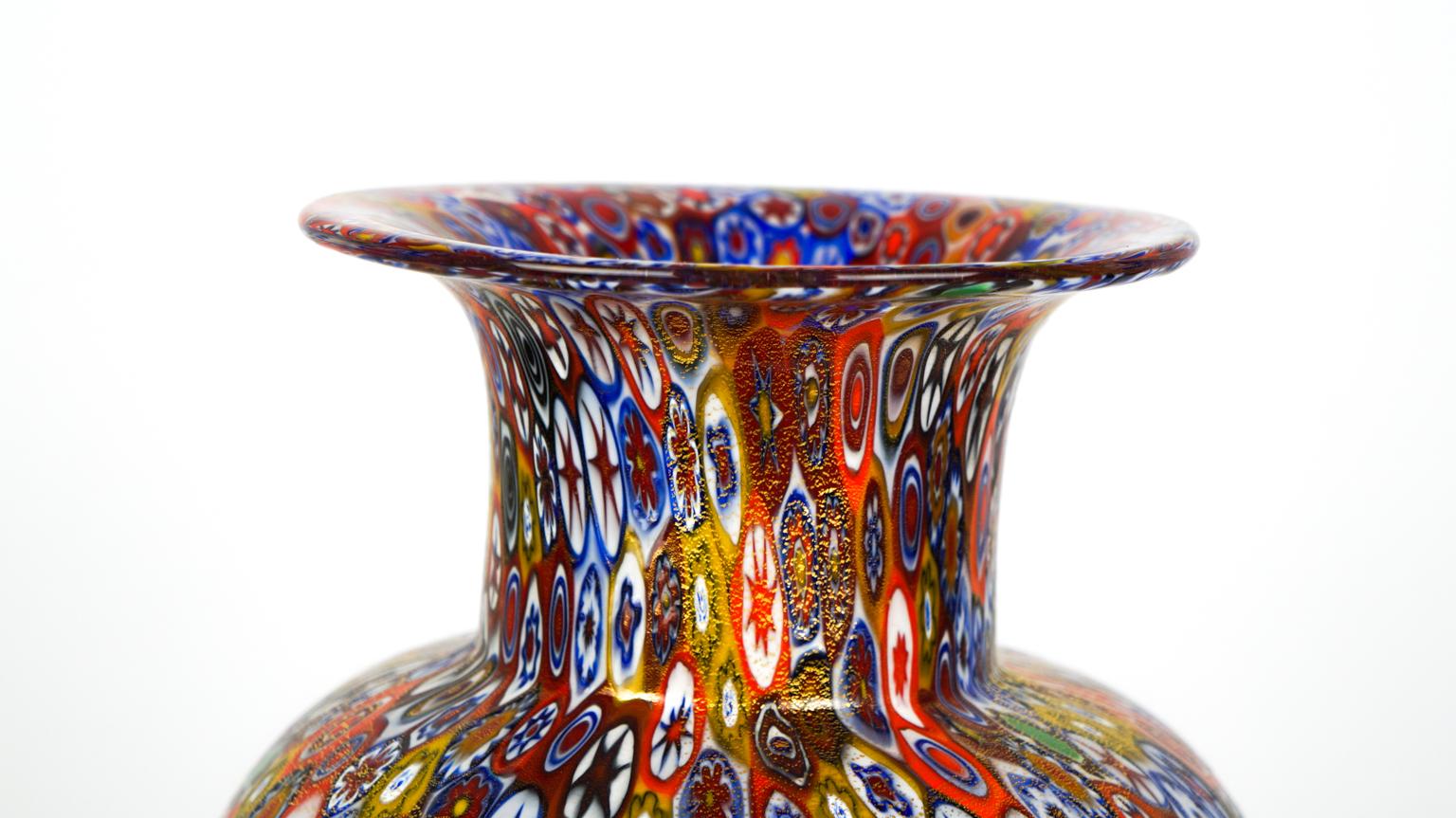 Livio Campanella Mid-Century Modern Murrina Millefiori Murano Glass Vase, 1988s For Sale 1