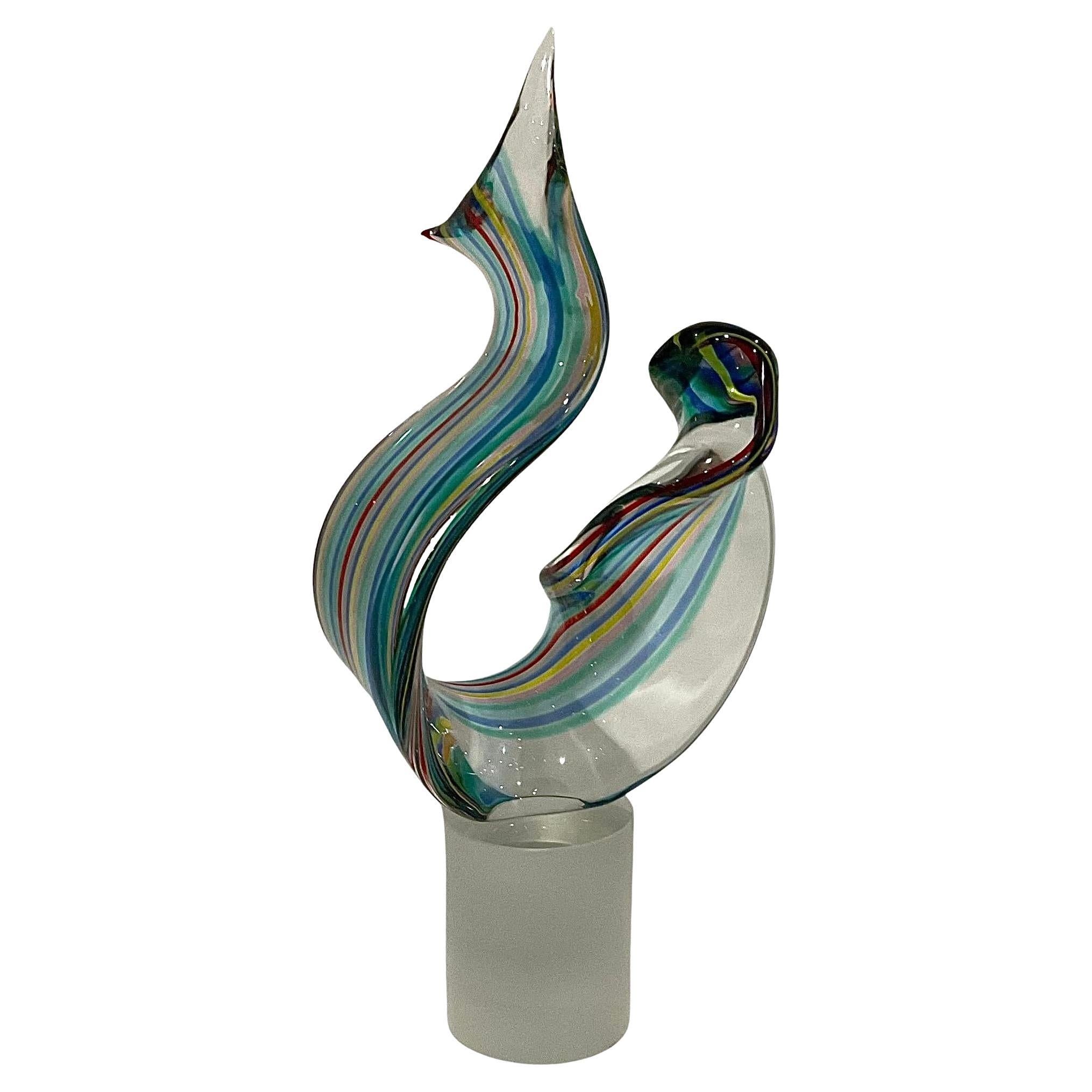 Livio Seguso Bisazza Rainbow Murano Art Glass Large and Heavy abstract sculpture Signed with acid stamp on base as pictured.