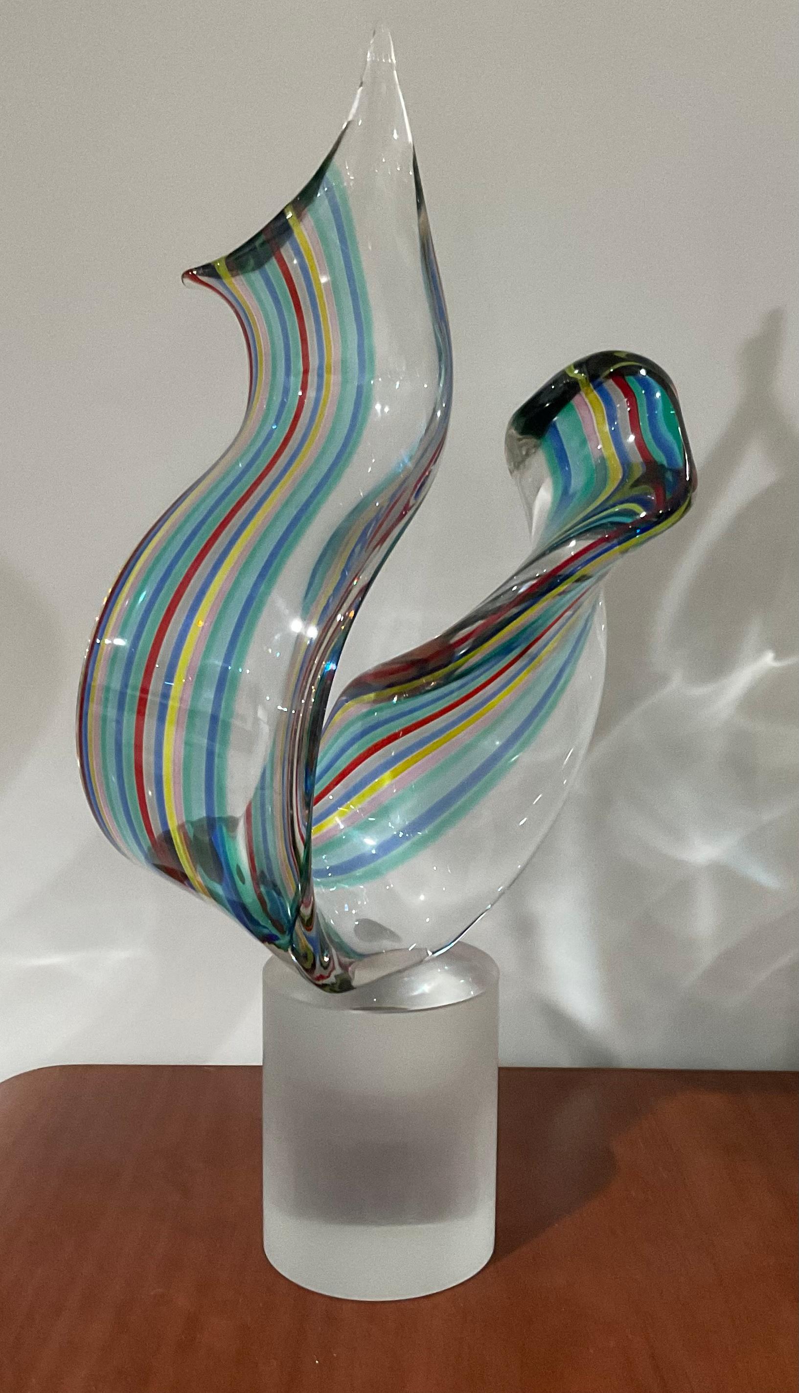 Mid-Century Modern Livio Seguso Bisazza Rainbow Murano Art Glass Large and Heavy Abstract Sculpture For Sale