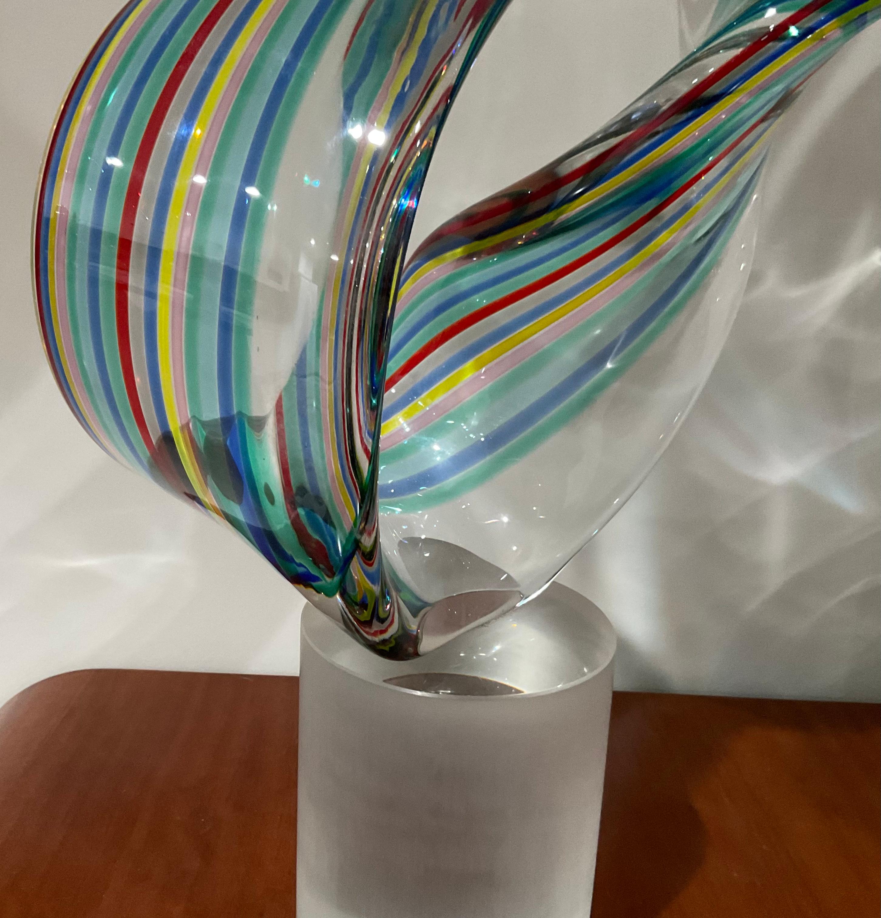 Late 20th Century Livio Seguso Bisazza Rainbow Murano Art Glass Large and Heavy Abstract Sculpture For Sale
