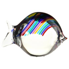 Livio Seguso per Bisazza, Pesce Massiccio con canne arcobaleno 1993 Firmato