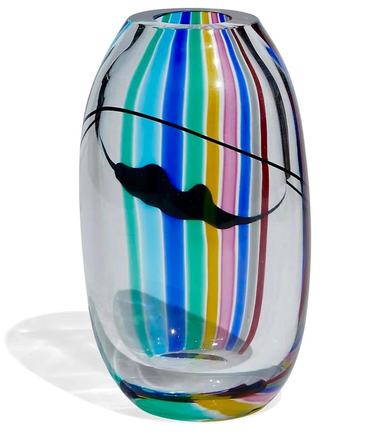 Livio Seguso (b. 1930) for Seguso AV / Oggetti, Rainbow vase, Murano, Italy, 1970s, clear and multicolored glass, incised marks, 6