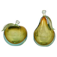 Vintage Livio Seguso Genuine Venetian Murano Italy Art Glass Apple and Pear Bookends 60s