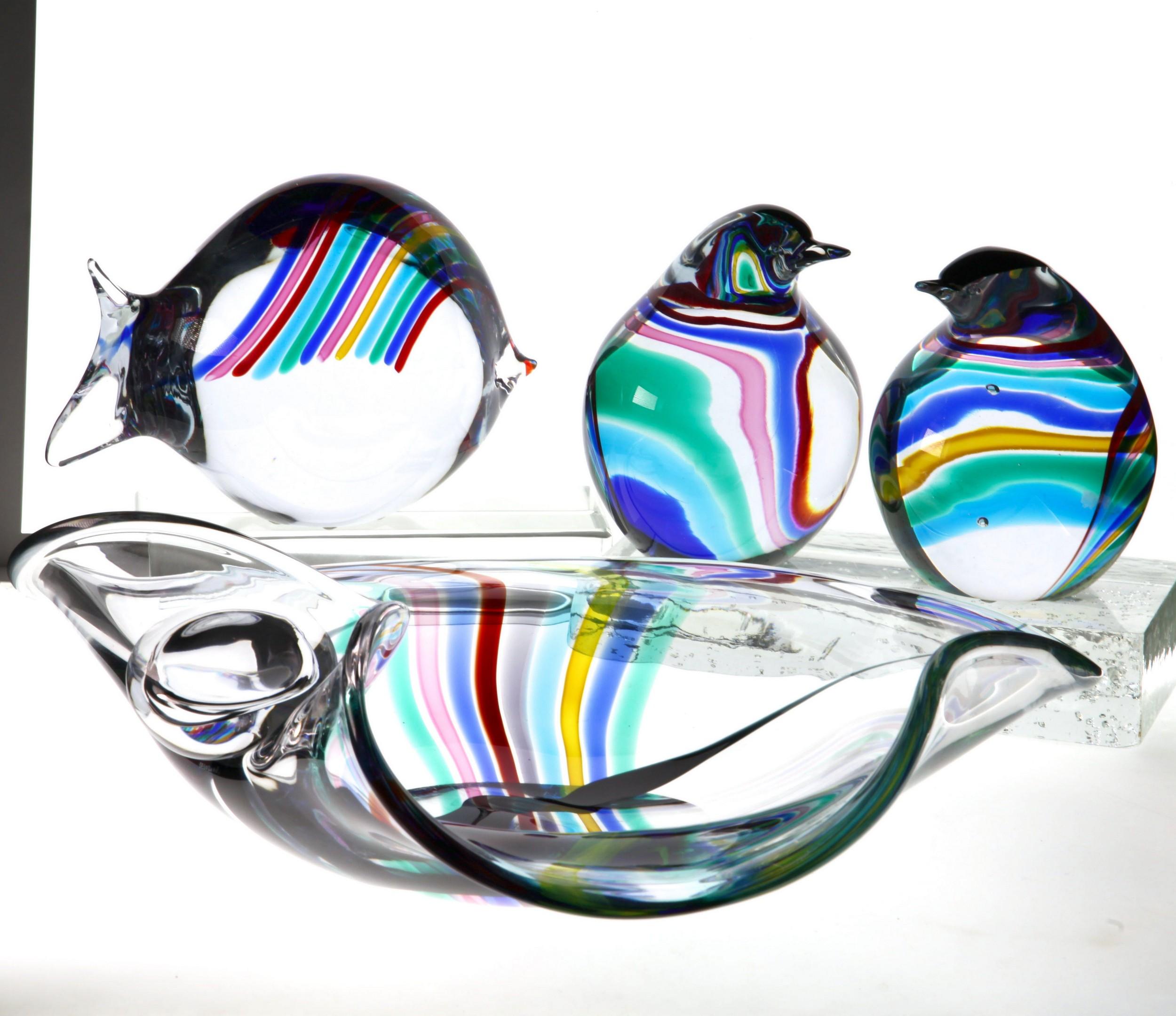 Livio Seguso, Heavy Murano Glass Bowl, Rainbow Design and Glass Orb, 80s Signed For Sale 5