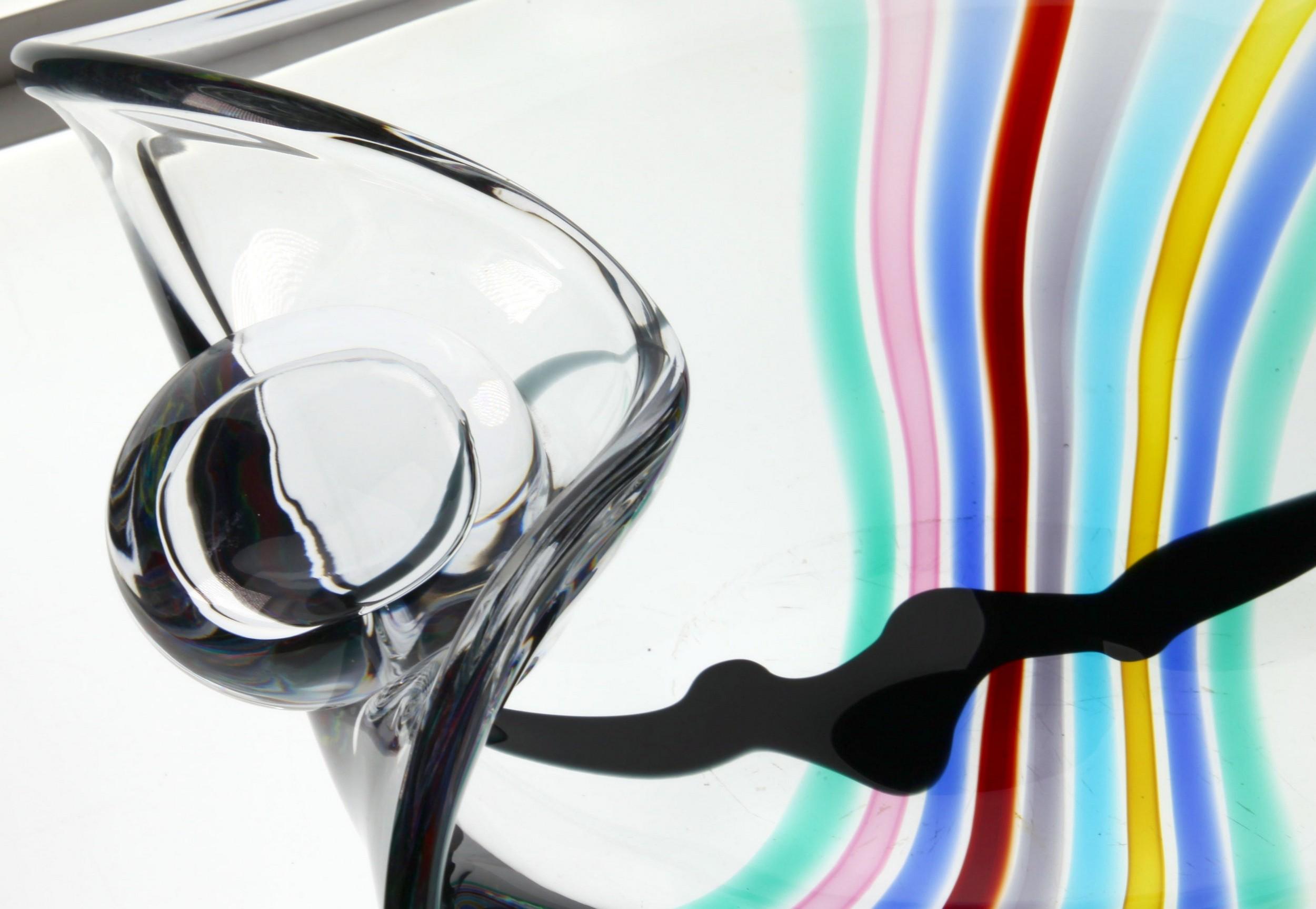 Livio Seguso, Heavy Murano Glass Bowl, Rainbow Design and Glass Orb, 80s Signed For Sale 11