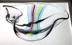 Livio Seguso, Heavy Murano Glass Bowl, Rainbow Design and Glass Orb, 80s Signed
