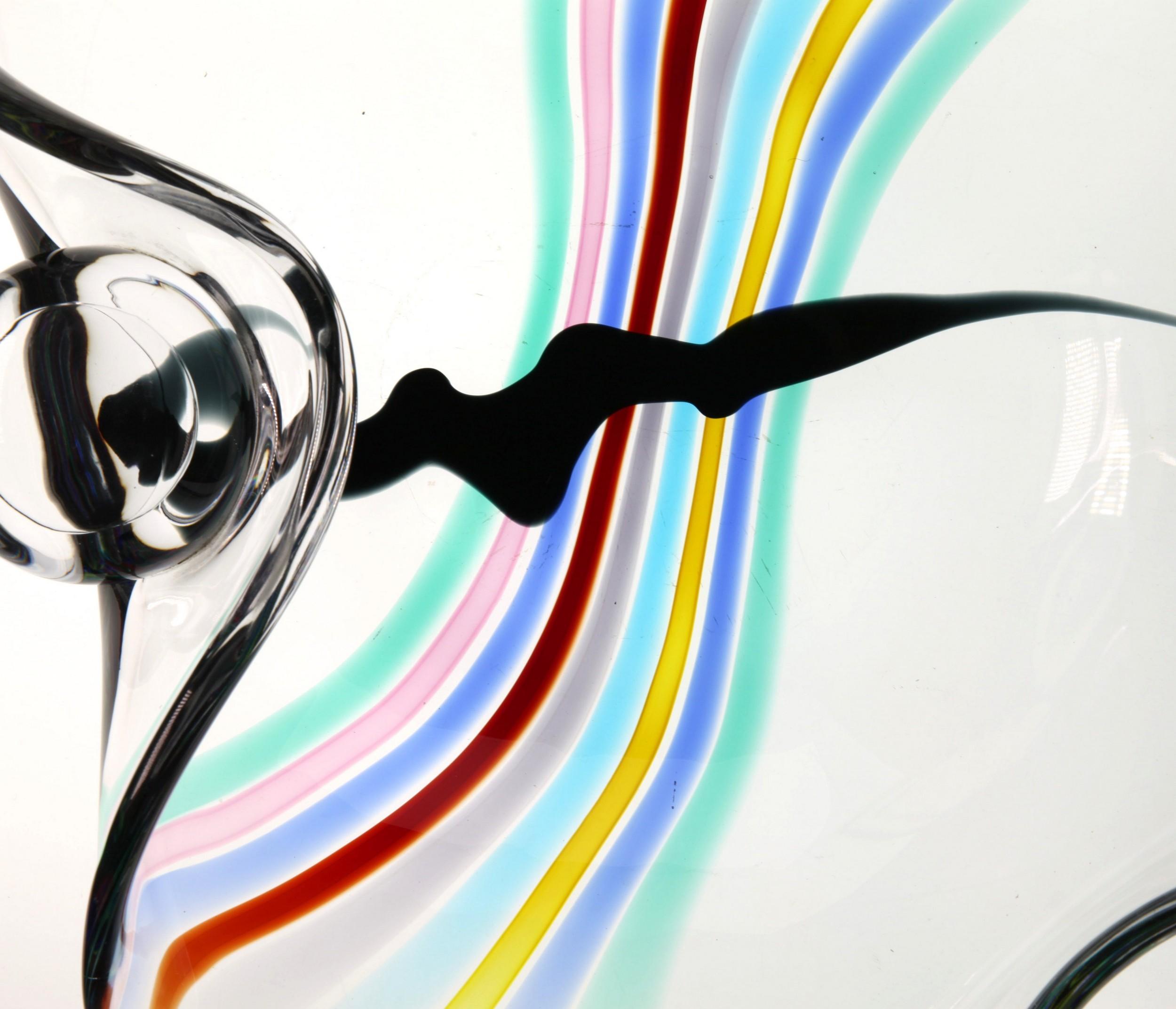 Late 20th Century Livio Seguso, Heavy Murano Glass Bowl, Rainbow Design and Glass Orb, 80s Signed For Sale