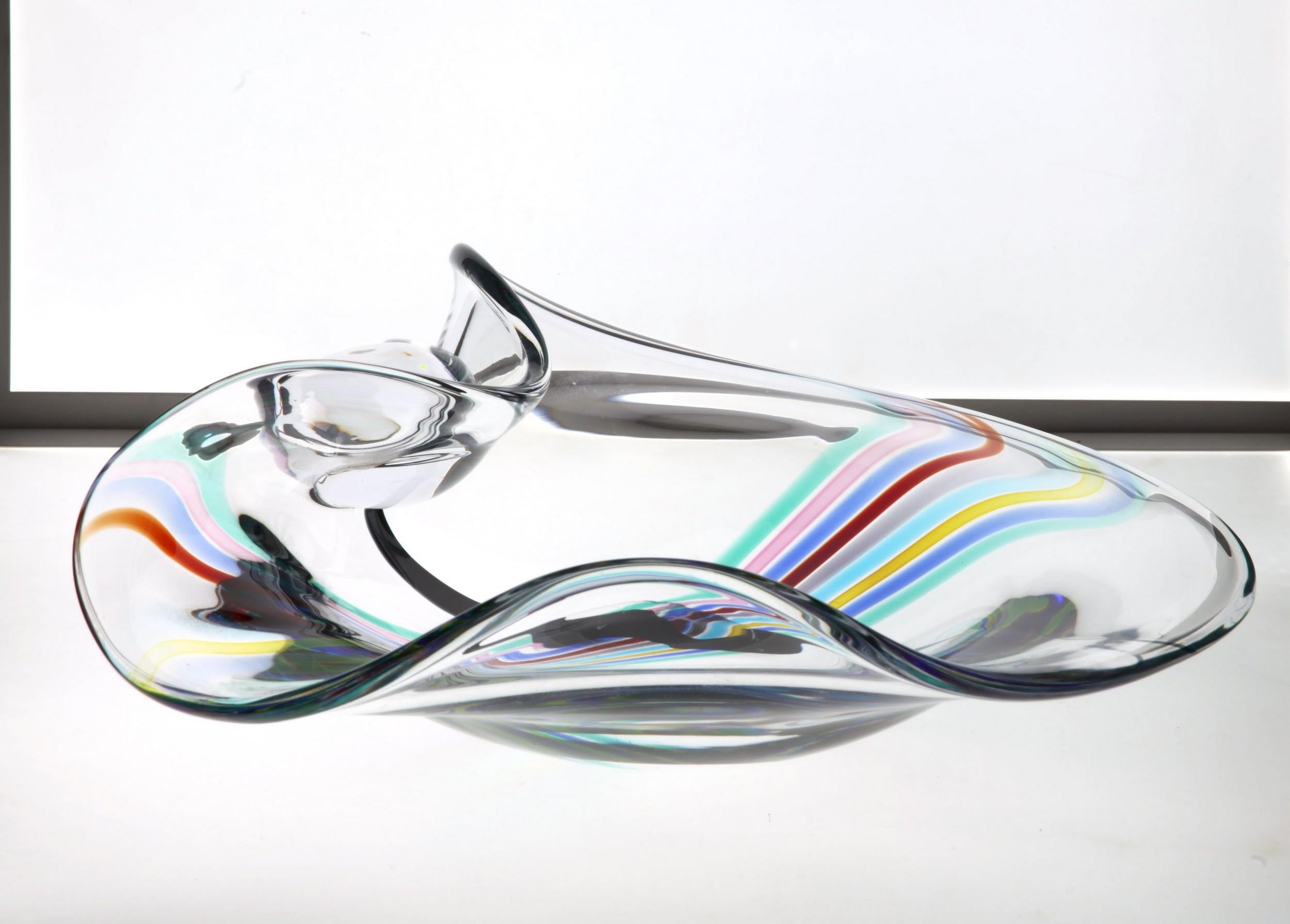 Livio Seguso, Cuenco pesado de cristal de Murano, diseño arco iris y orbe de cristal, años 80 Firmado en venta 2