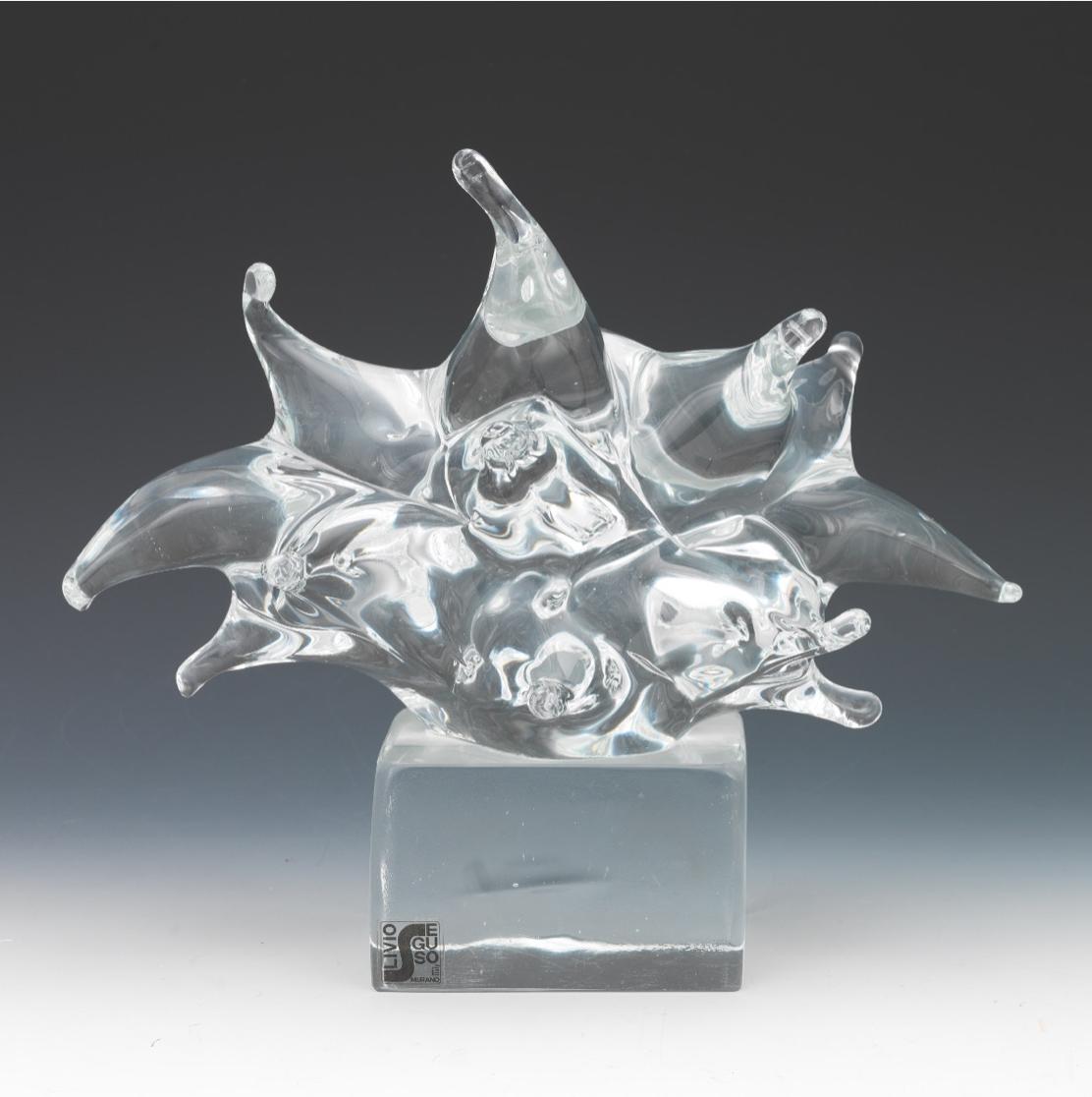 Livio Seguso (Italian b. 1930) Large Clear Abstract Glass Sculpture In Good Condition For Sale In Chicago, IL