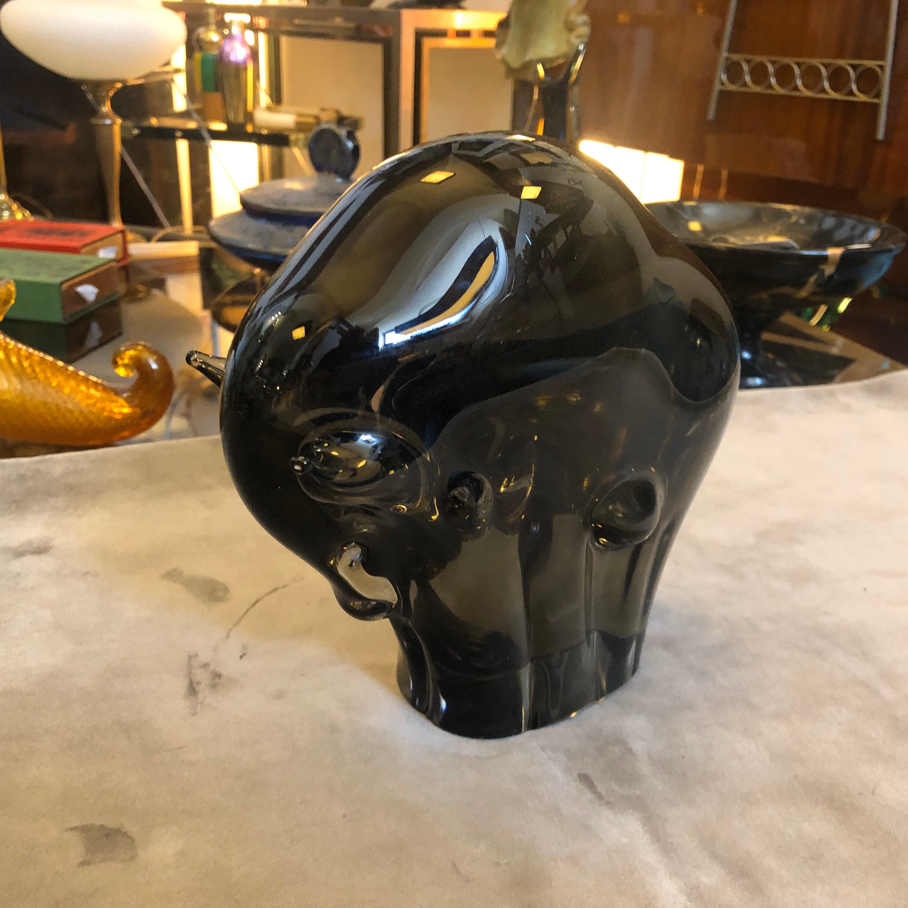 A very heavy brown Murano glass bull by Livio Seguso, signed on the bottom with initials. It's in perfect conditions.