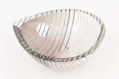 Livio Seguso Murano Ribbed Textural LInes of Gray White Black Glass Bowl Vintage