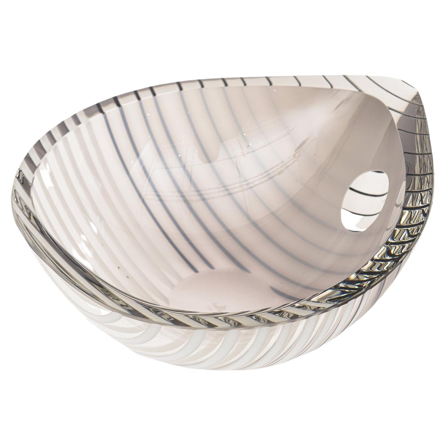 Livio Seguso Murano Lines of Gray White Black Glass Bowl Vintage en vente