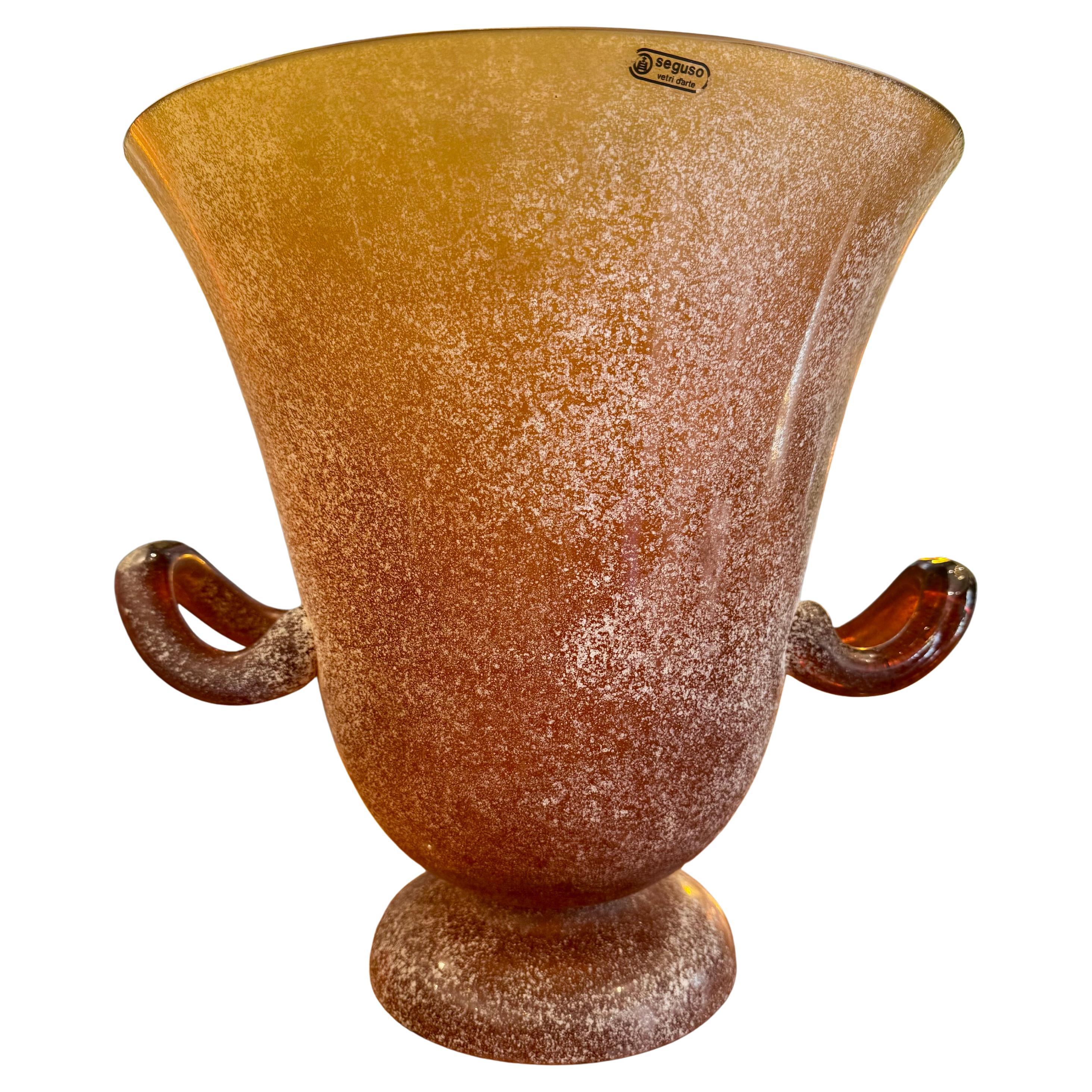 Livio Seguso Murano “Scavo” Orange Glass Vase, Italy, Late 20th Century For Sale