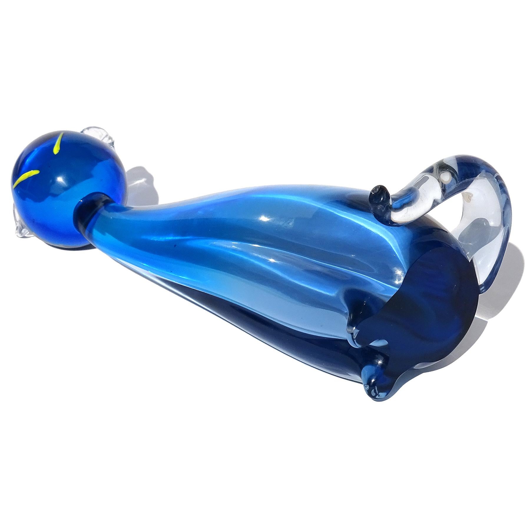 Livio Seguso Murano Sommerso Blue Italian Art Glass Kitty Cat Figure Sculpture 2
