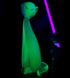 Livio Seguso Murano Sommerso Blue Italian Art Glass Kitty Cat Figure Sculpture