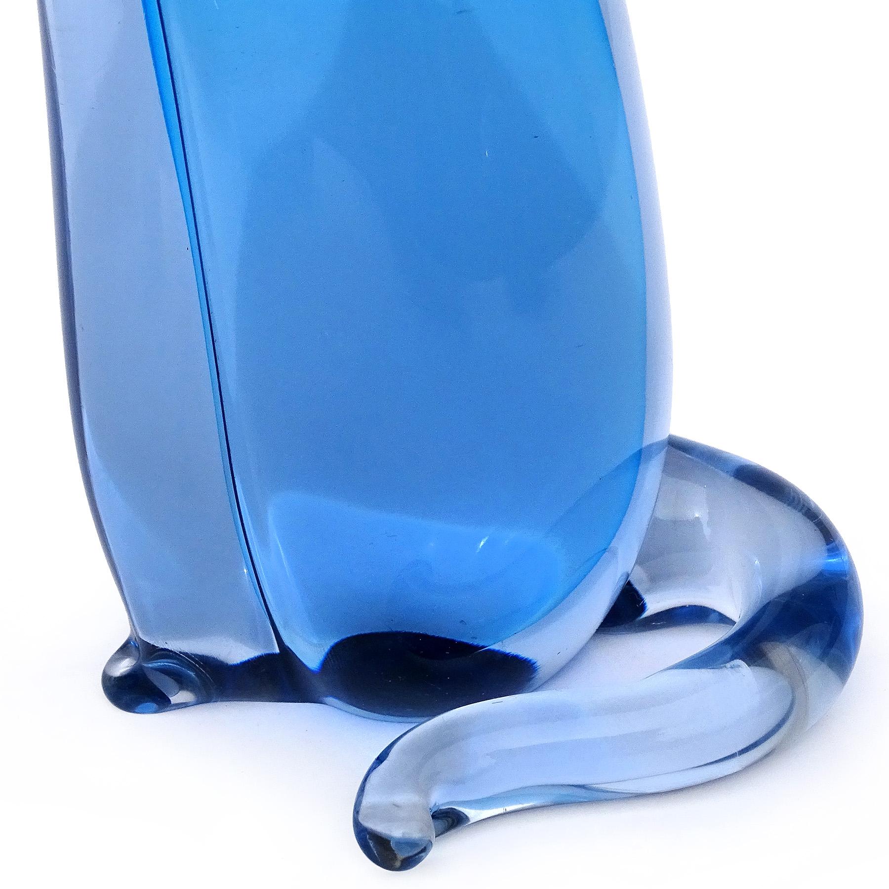 Livio Seguso Murano Sommerso Blue Italian Art Glass Kitty Cat Figure Sculpture 1