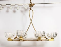 Livio Seguso Oval Mid-Century Six- Light Murano Glass and Brass Chandelier
