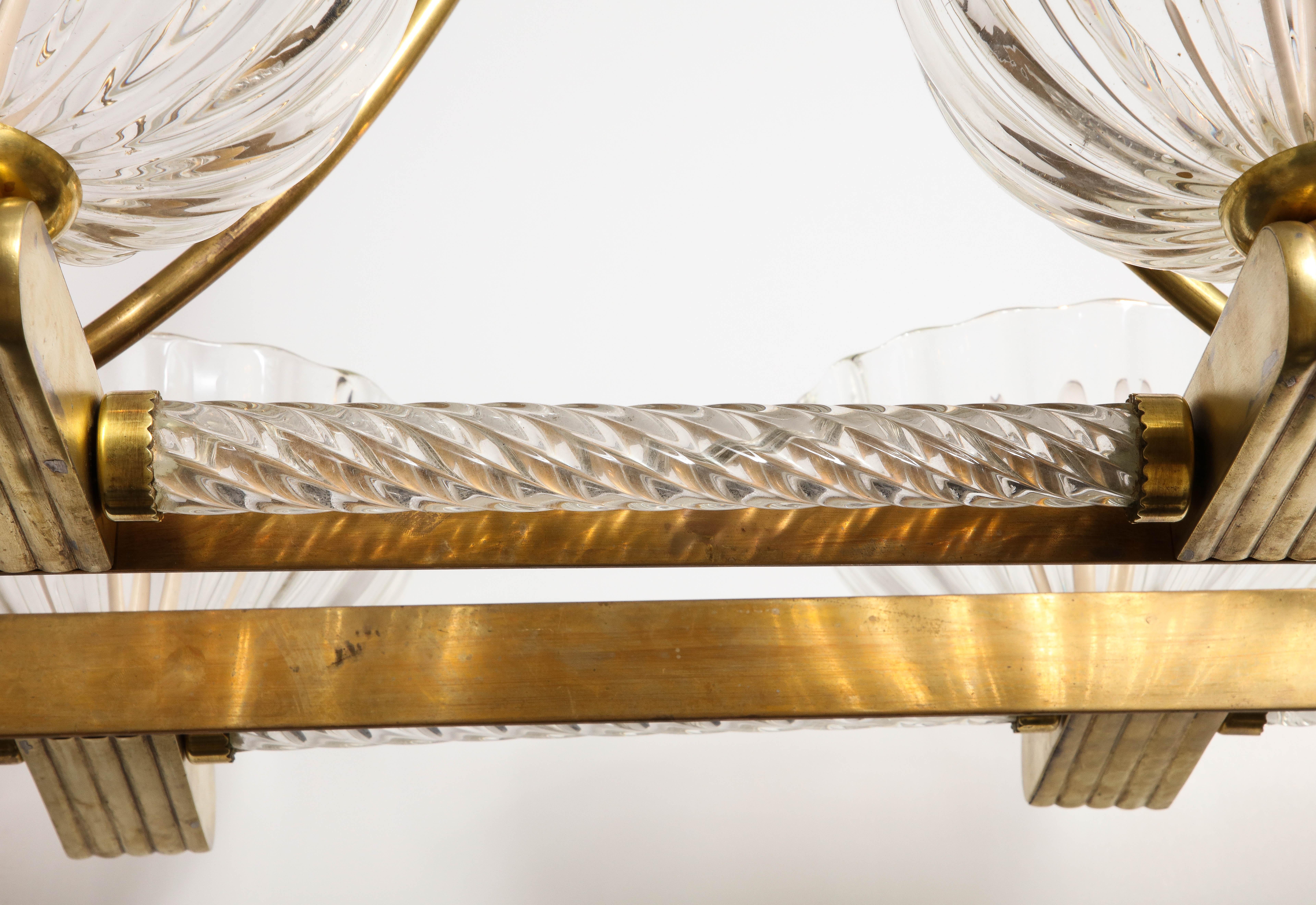 Livio Seguso Oval Mid-Century Six- Light Murano Glass and Brass Chandelier 2