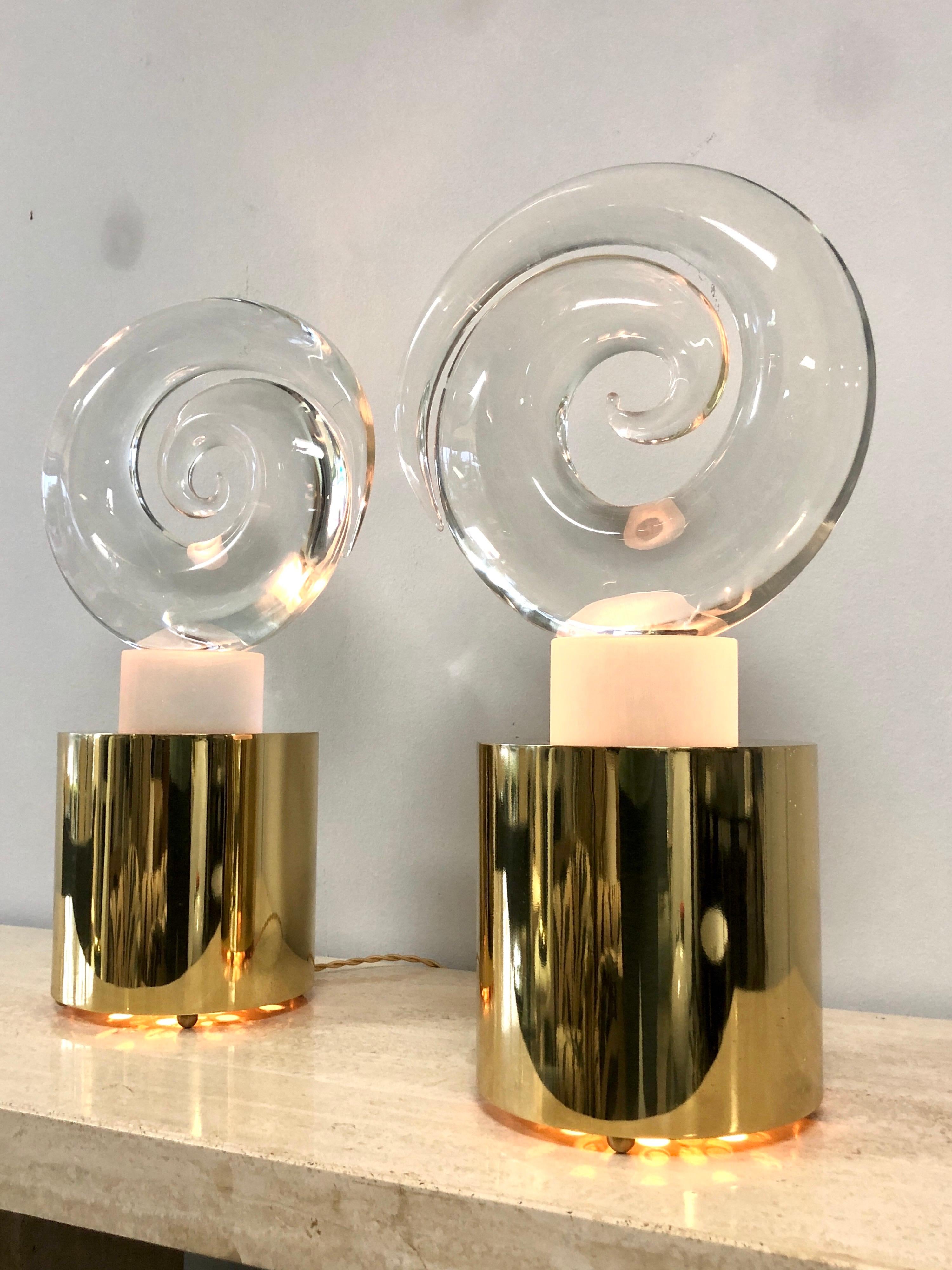 Late 20th Century Livio Seguso Pair of Art Glass Murano Table Lamps Sculpture, 1978