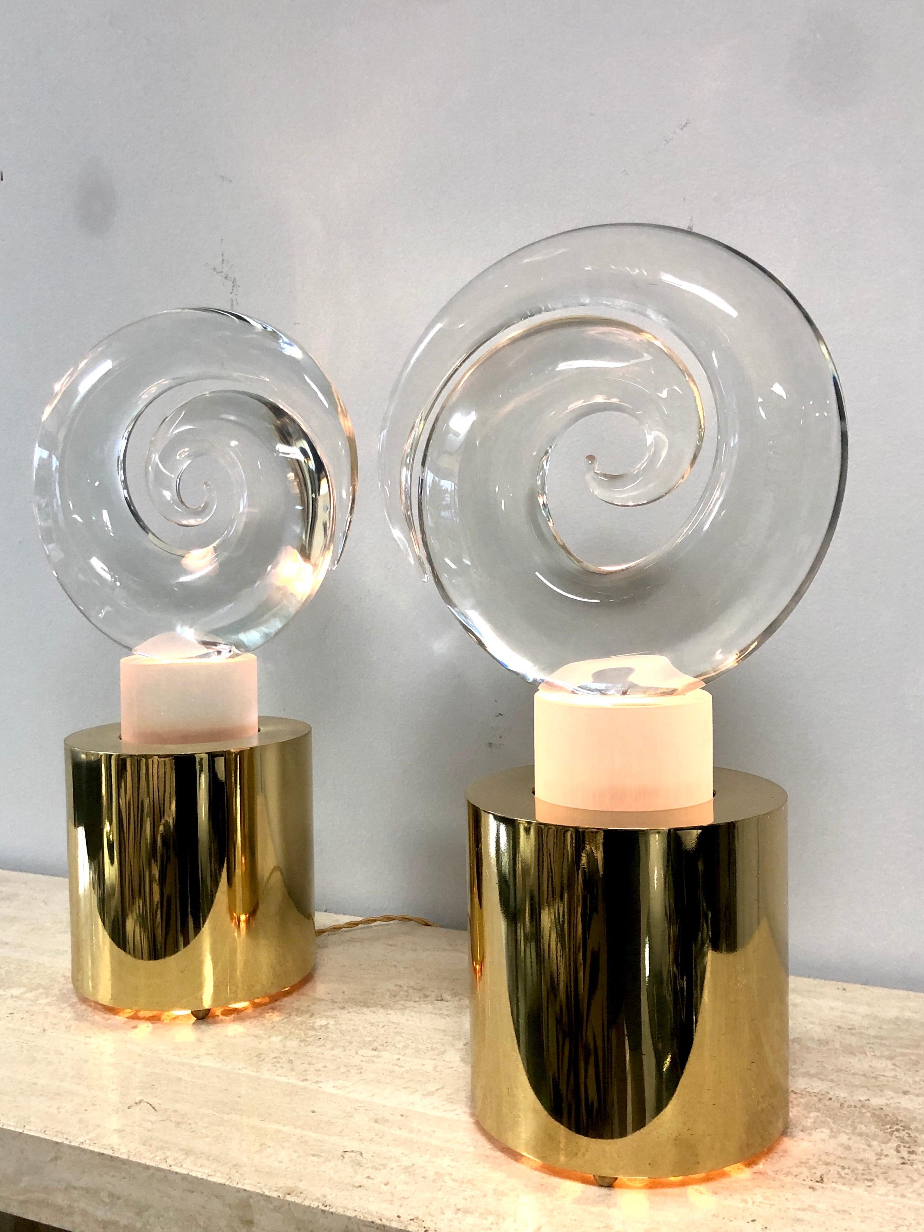 Metal Livio Seguso Pair of Art Glass Murano Table Lamps Sculpture, 1978