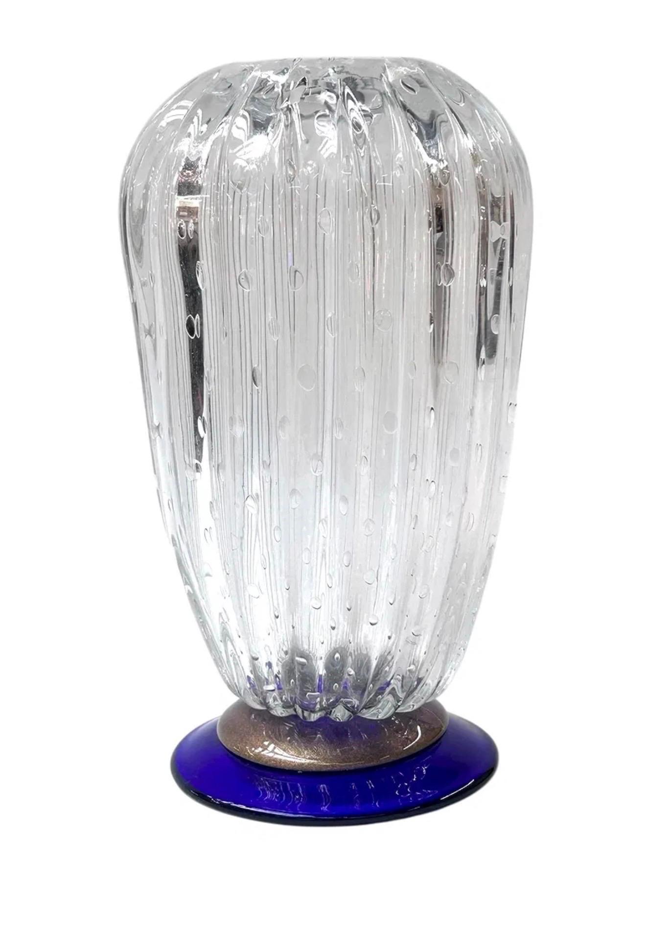 Livio Seguso Abstract Sculpture - Seguso Murano Italian Art Glass Cobalt Gold Aventurine Footed Vase Sculpture